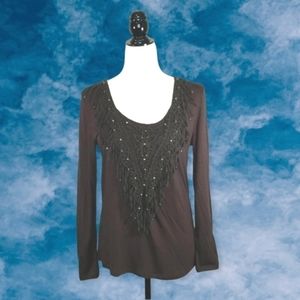 Vintage Tribal Women's Top Size M Long Sleeve Front Fringe